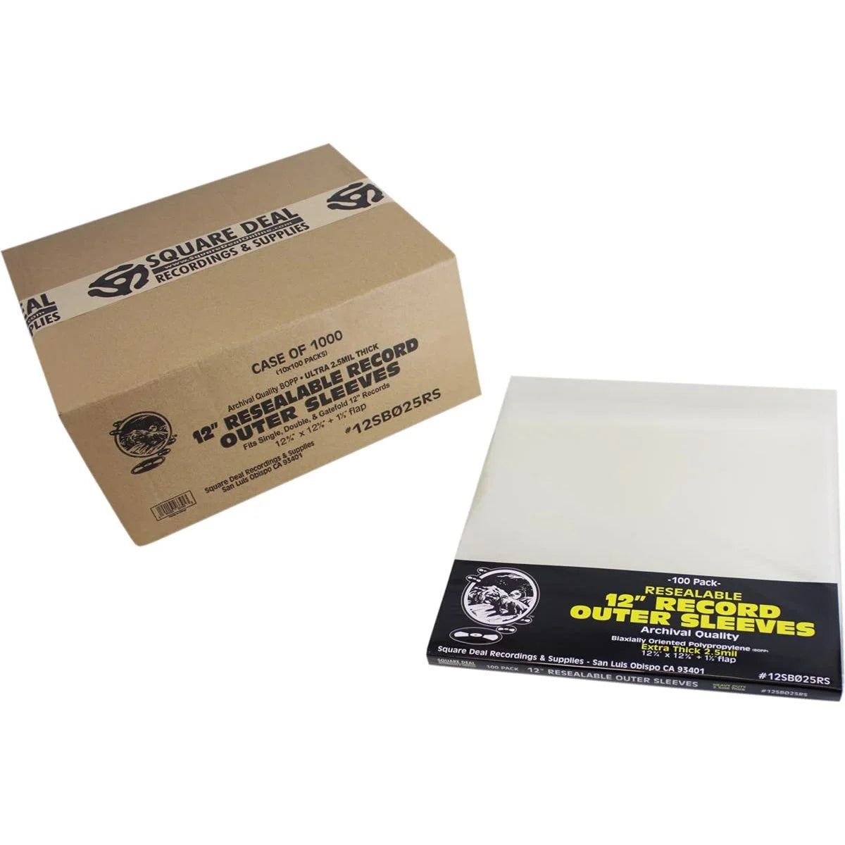 (1000) 12 Vinyl Record Outer Sleeves Extra Thick Resealable - Super Clear, Archival Quality - Premium 2.5 mil Thick - #12SB025RS