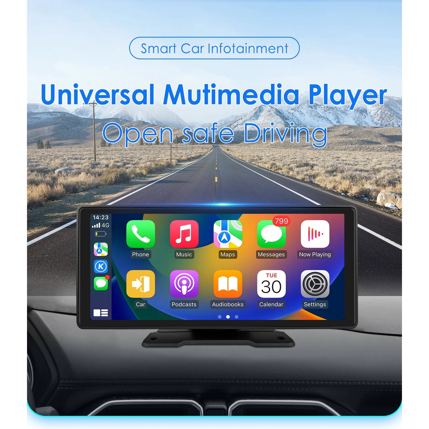 10.26" Touchscreen Apple Carplay Android Auto FM Car Radio Stereo Head Unit 360° Adjustable Bluetooth Mirror Link GPS Navigation Player