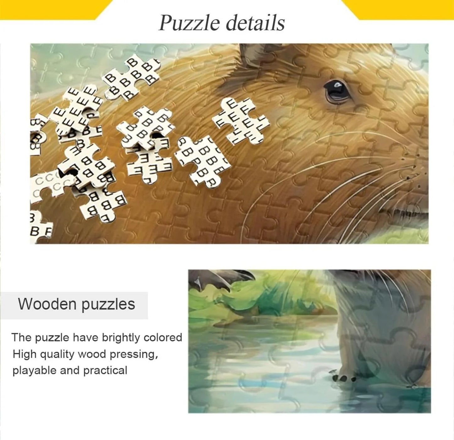 1000 PCS Capybara Family Jigsaw Puzzle, Paper Wood Composite Material Zigsaw with Storage Bag, Puzzle for Adults, Fun Challenging Brain Exercise Family Game Gift for Kids Friends Parents