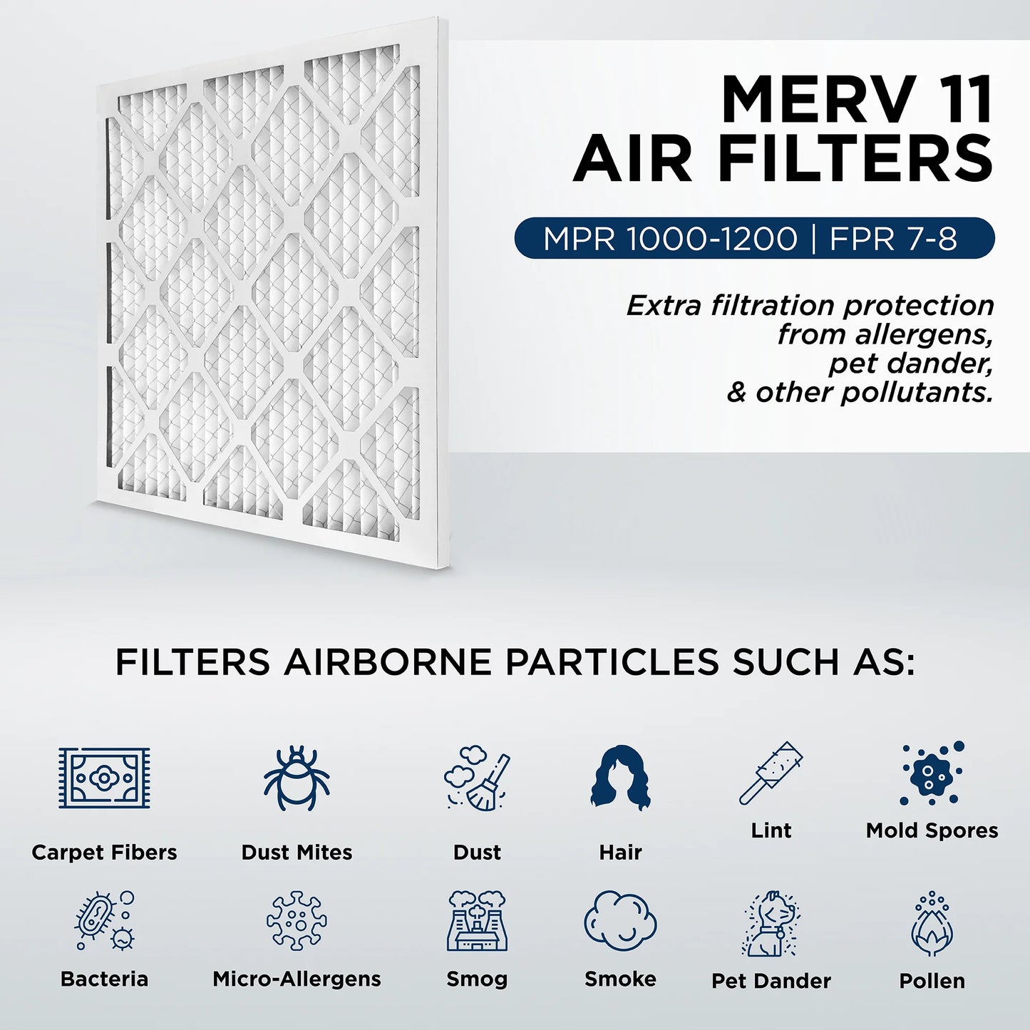 10x20x2 MERV 11, MPR 1000 Pleated AC Furnace 2" Air Filters by Pamlico. Quantity 6. Actual Size: 9-1/2 x 19-1/2 x 1-3/4