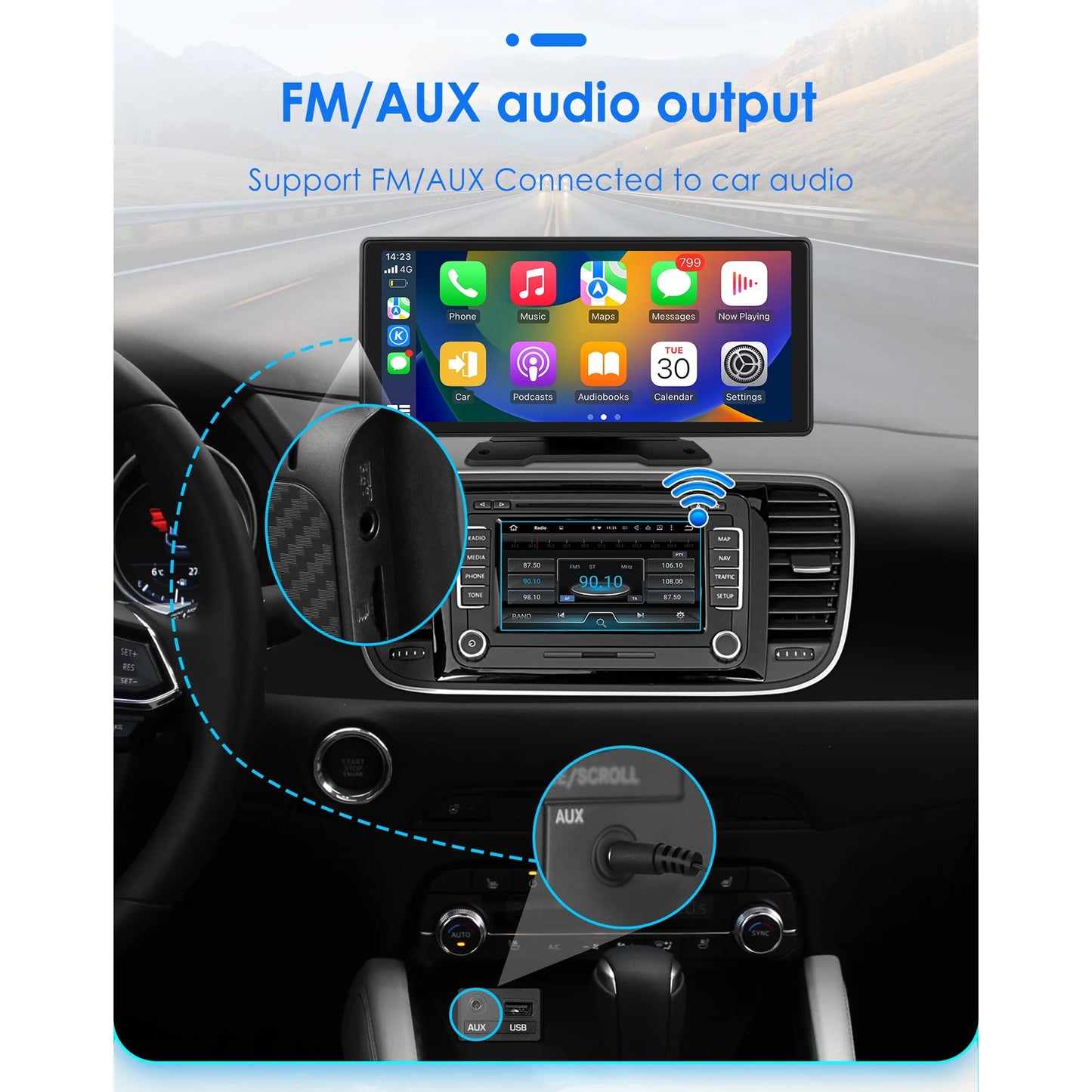 10.26" Touchscreen Apple Carplay Android Auto FM Car Radio Stereo Head Unit 360° Adjustable Bluetooth Mirror Link GPS Navigation Player