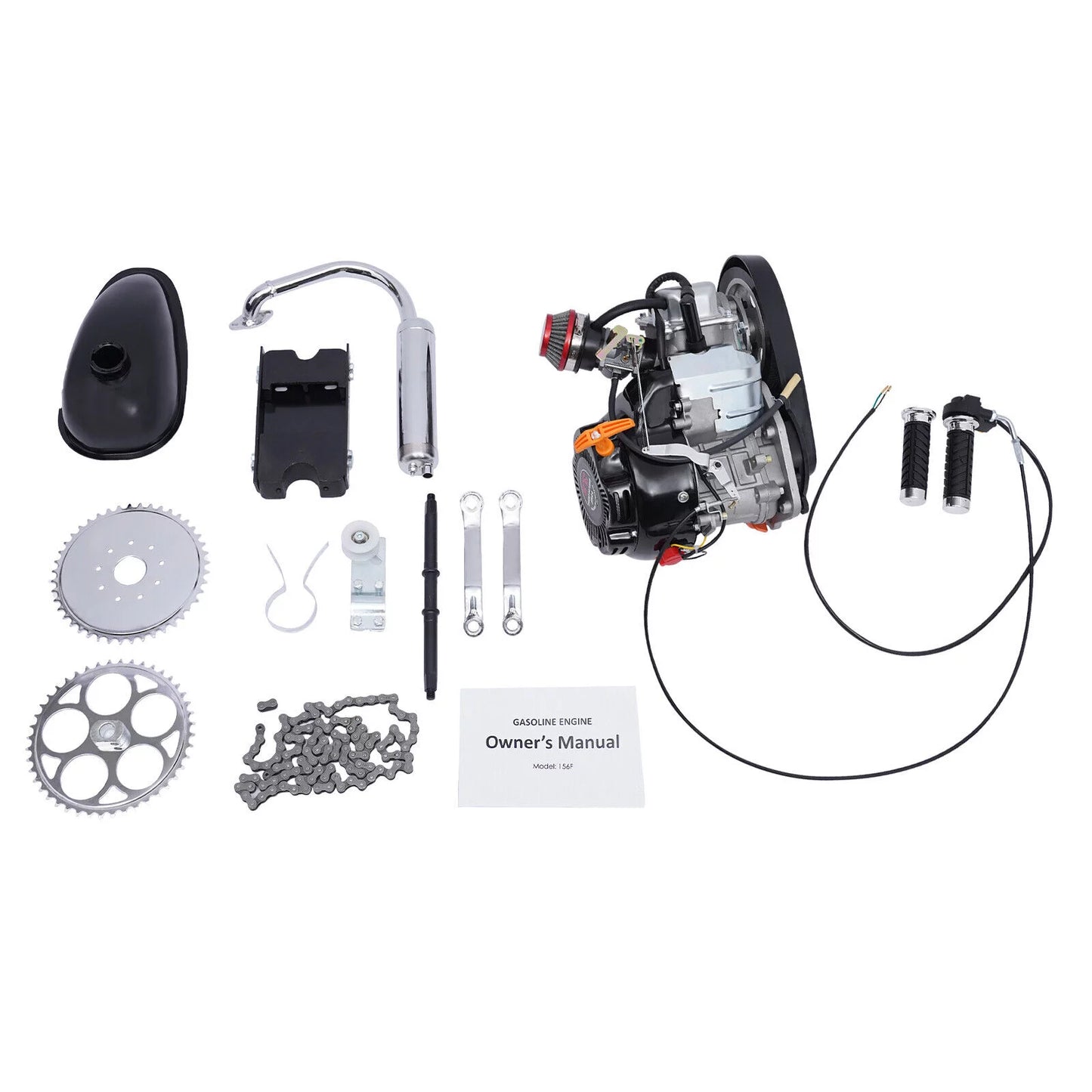 100cc 4 Stroke Bicycle Motor Kit Motorized Bicycle Engine Kit Single Cylinder Petrol Gas Motor Engine Kit, 44 Tooth Chain EZ-156F