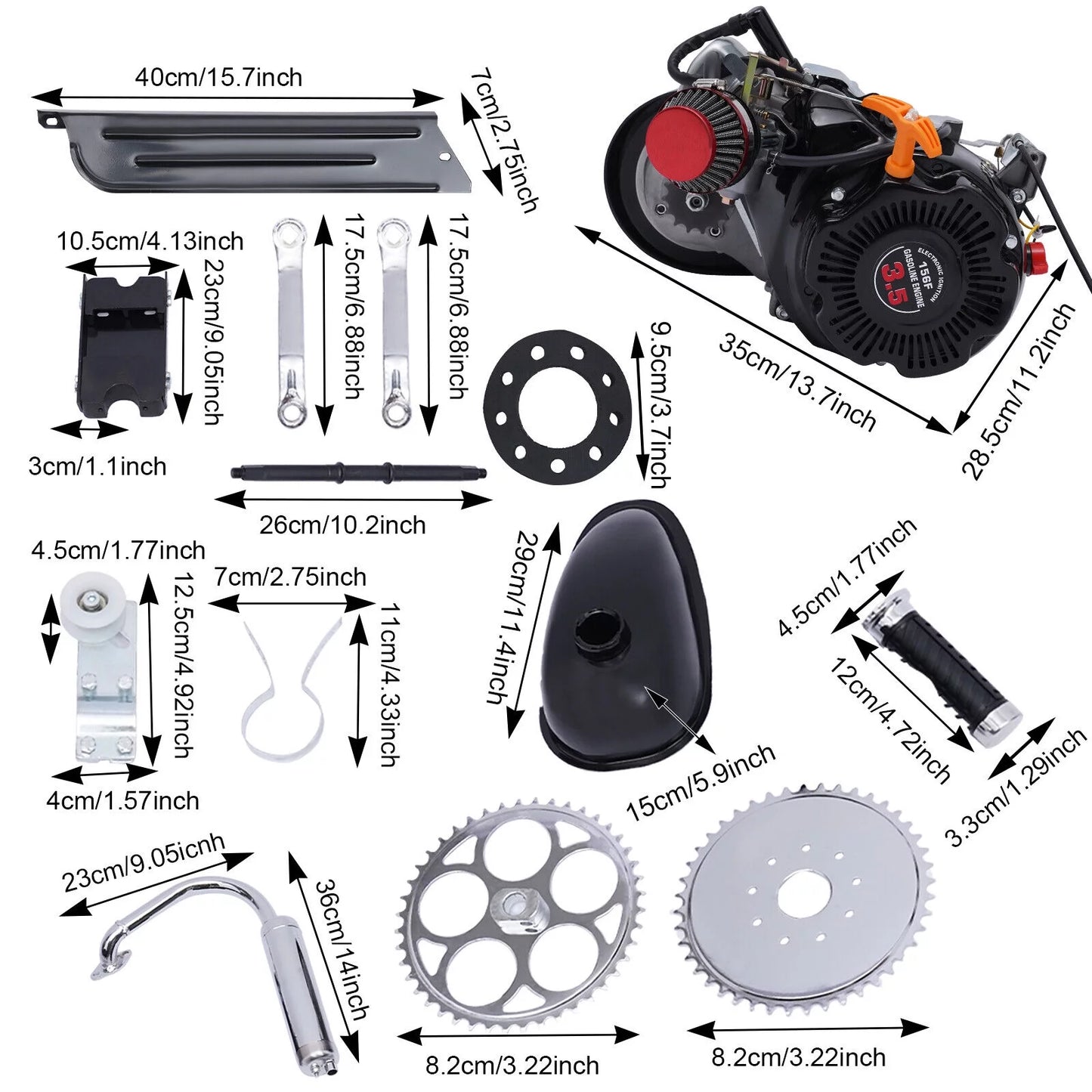 100cc 4 Stroke Bicycle Motor Kit Motorized Bicycle Engine Kit Single Cylinder Petrol Gas Motor Engine Kit, 44 Tooth Chain EZ-156F